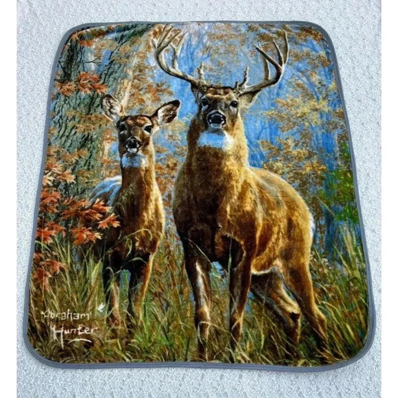 Northwest Abraham Hunter Standing Deer Plush Throw Blanket Brown 47"x57" - Picture 12 of 12